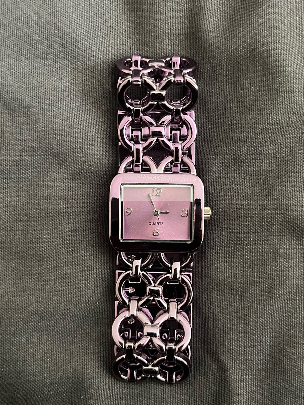 1990’s purple-toned Sandra Fellini Milano vintage chain link wrist watch.